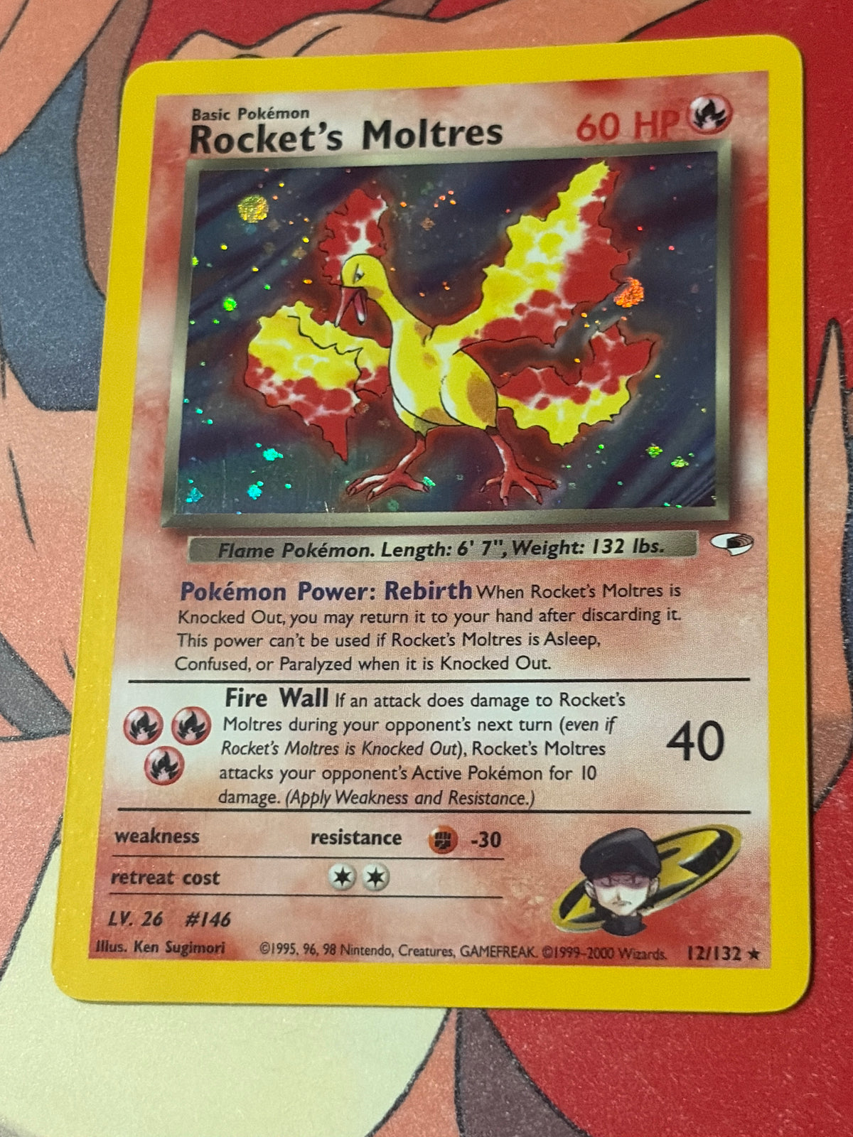 Pokemon Card TCG Rocket’s Moltres 12/132 Holo Rare VLP/NM Vintage WoTC