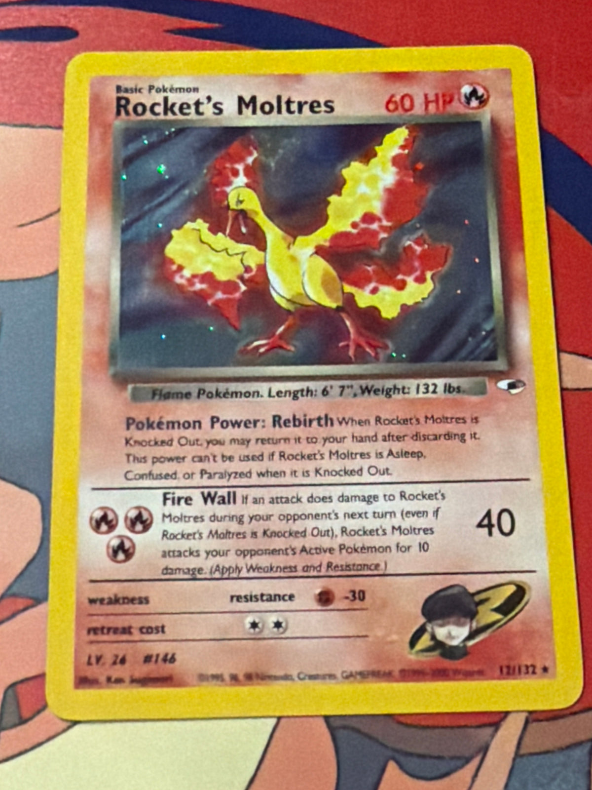 Pokemon Card TCG Rocket’s Moltres 12/132 Holo Rare VLP/NM Vintage WoTC