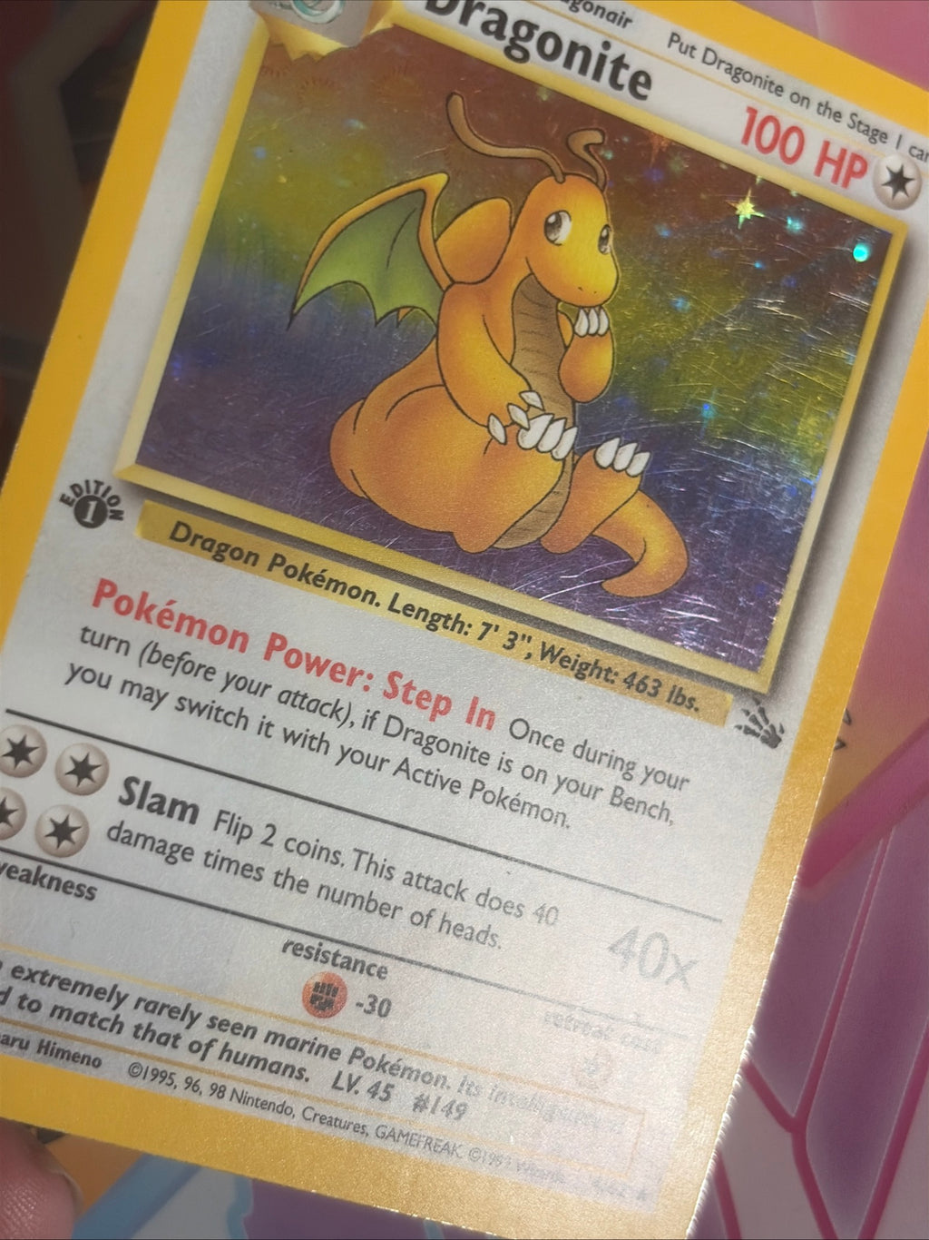 Pokemon Card TCG Dragonite 4/62 Fossil Holo Rare 1st Edition Played