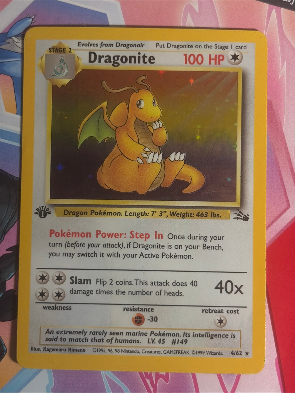Pokemon Card TCG Dragonite 4/62 Fossil Holo Rare 1st Edition Played