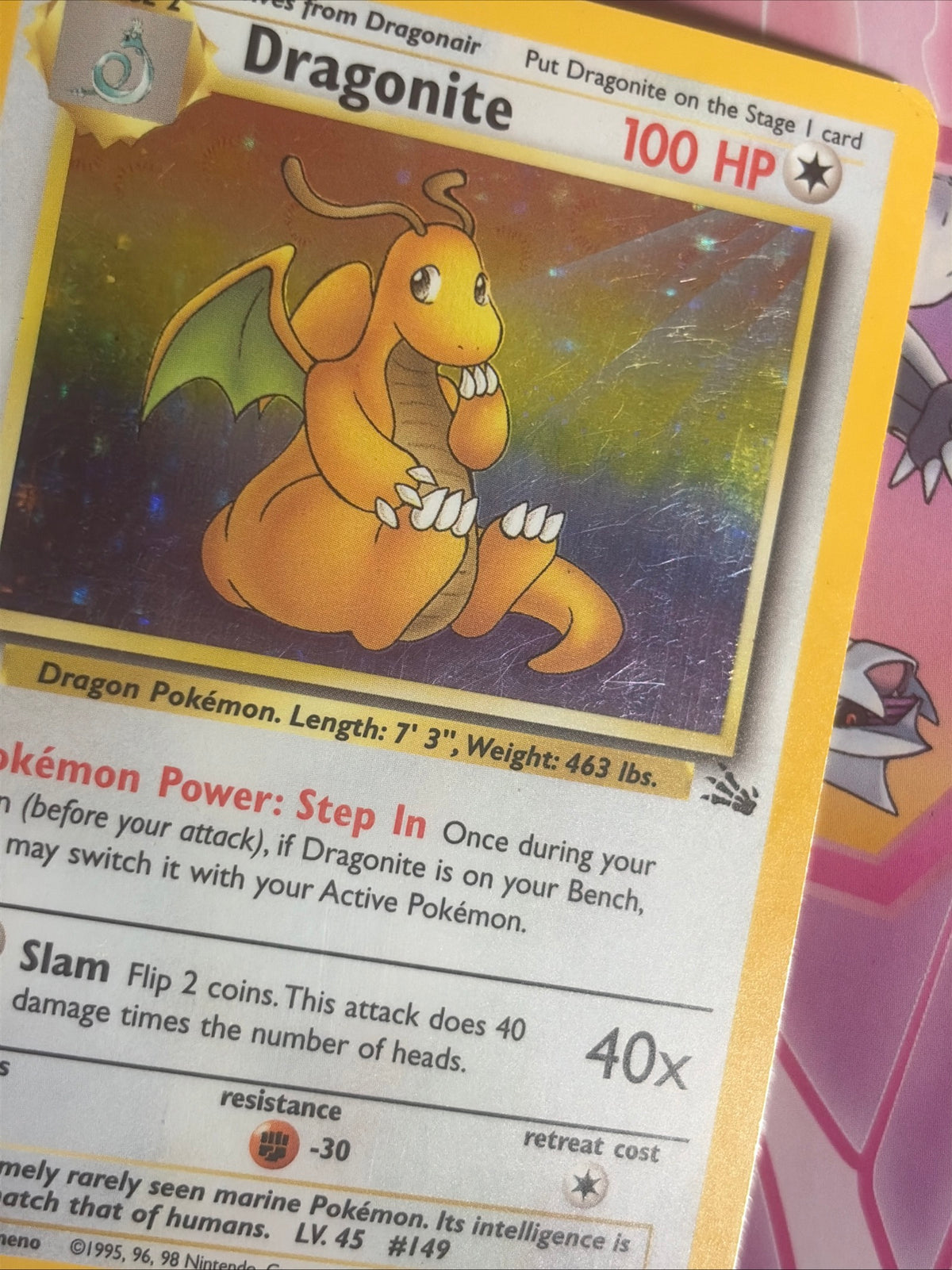 Pokemon Card TCG Dragonite 4/62 Fossil Holo Rare 1st Edition Played