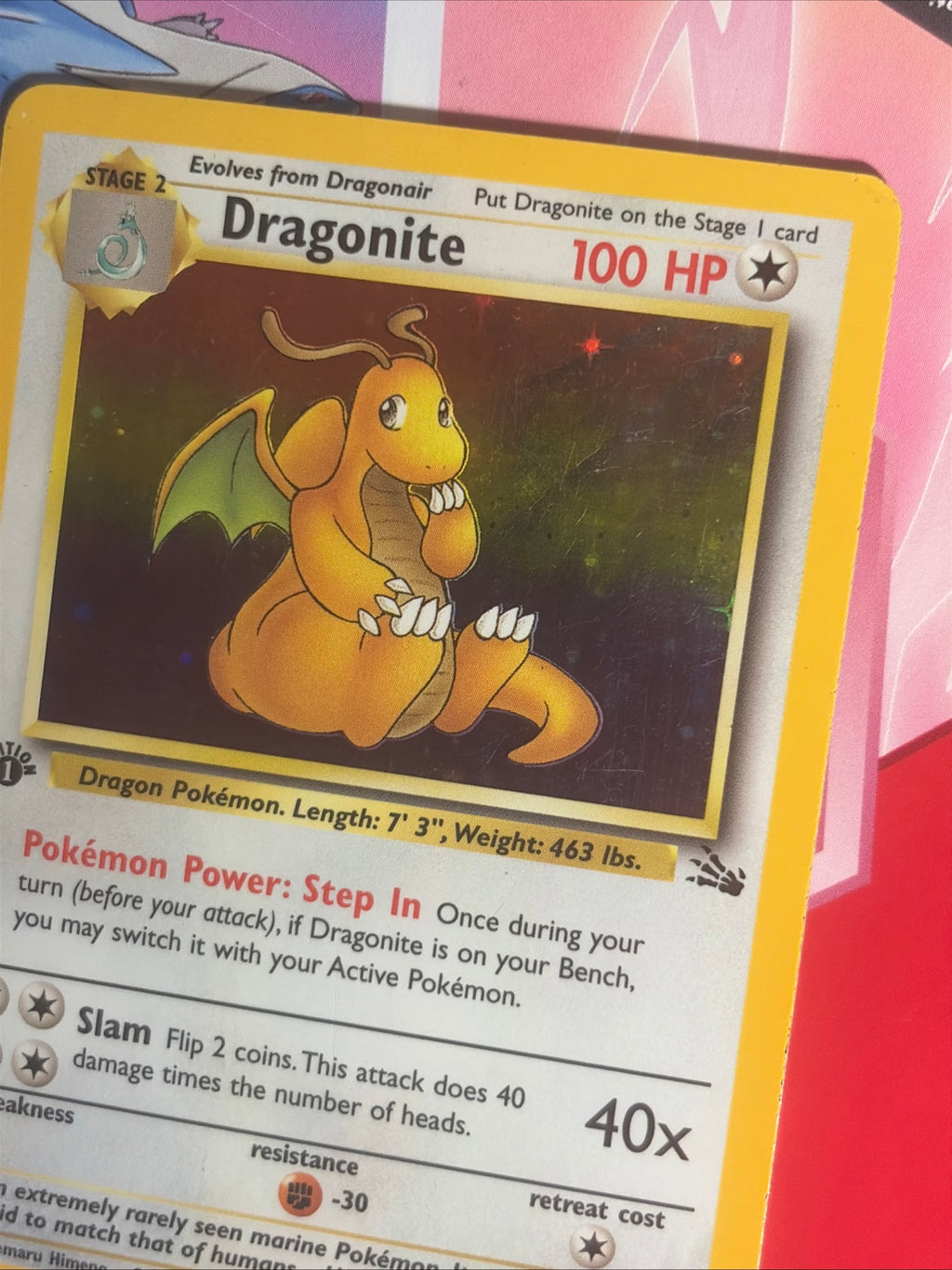 Pokemon Card TCG Dragonite 4/62 Fossil Holo Rare 1st Edition Played