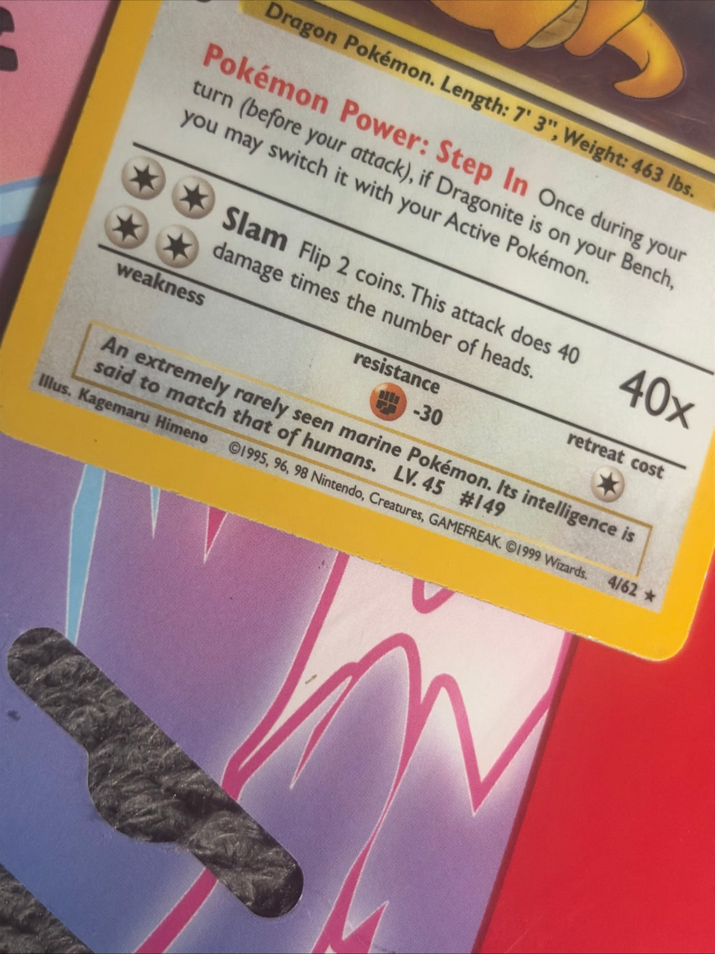 Pokemon Card TCG Dragonite 4/62 Fossil Holo Rare 1st Edition Played